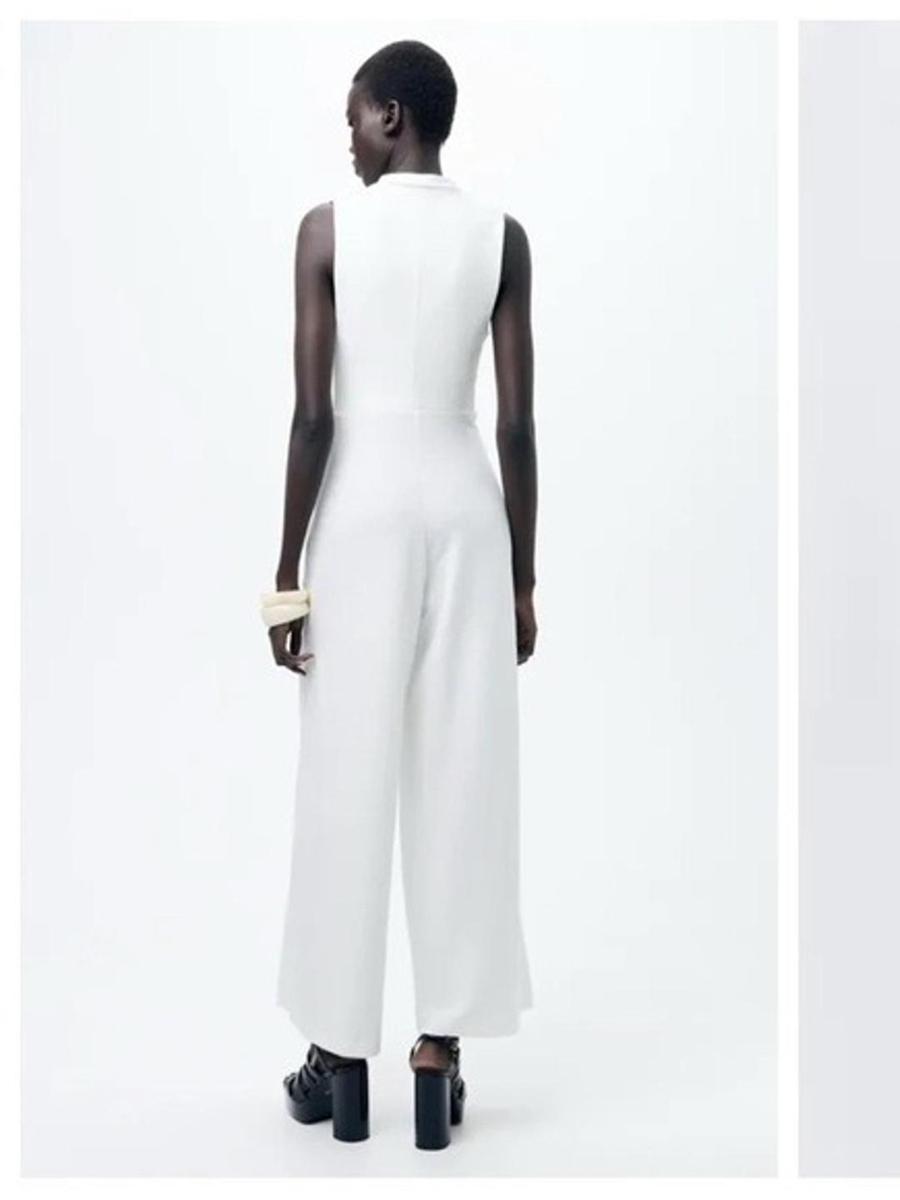 Zara White Sleeveless Cowl-Neck Wide-Leg Jumpsuit - Picture 9 of 14